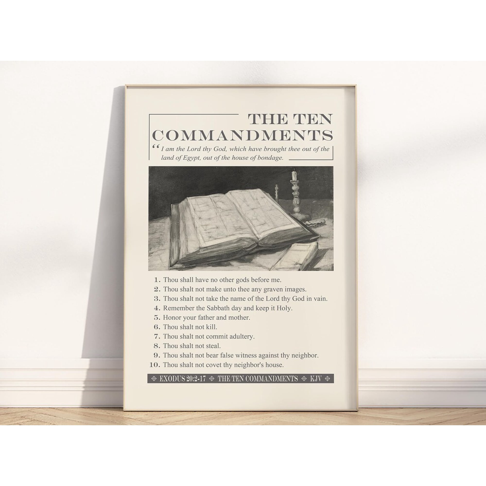 Ten Commandments Bible Verse Wall Art Exodus 20:2-17 Modern Christian Minimalist Retro Vintage Scripture Quote Artwork Poster Wall Art Modern Wall Decor 16x24 UNFRAMED