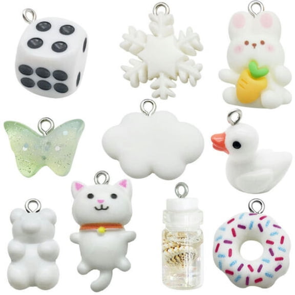 U8MO Mix 10pcs Cute Cartoon Resin Charms Pendants For Jewelry Making Keychain 9 Color-Mix 10pcs - white