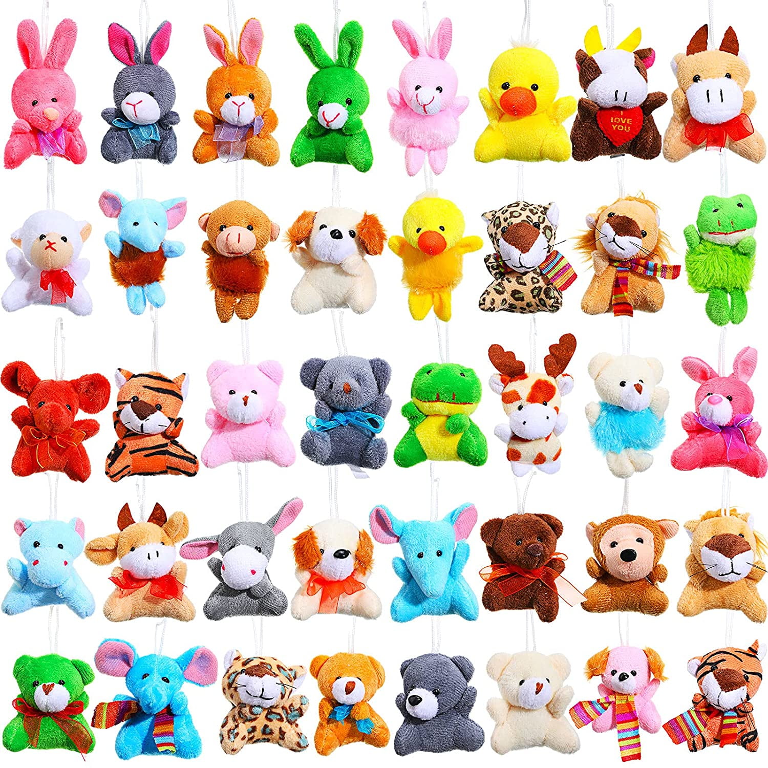 Bqhagfte 40 Pieces Mini Plush Animals Toys Set Mini Animal Keychain Animal Plush Toys Stuffed Animals Set Animals Plush Keychain For Boys Girls Themed