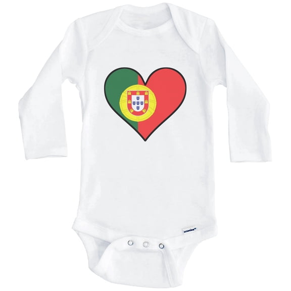 Portuguese Flag Baby Bodysuit - Cute Portuguese Flag Heart - Portugal Baby Bodysuit (Long Sleeve), 0-3 Months White