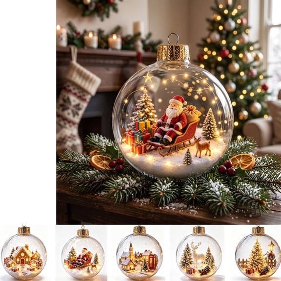 Glowing Christmas Story Ornament Santa Claus, Light-Up Mini Holiday Scene with Warm LED Light, Festive Christmas Tree Hanging Ornament for Holiday Home Decor and Seasonal Display