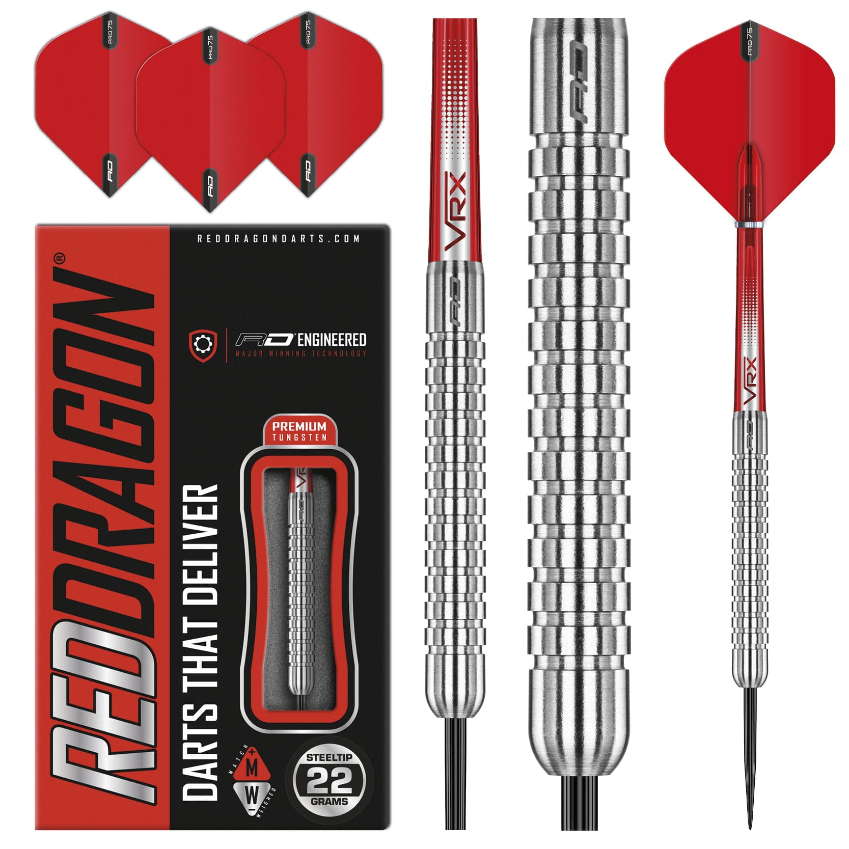 RED DRAGON Evos Tungsten Darts Set with Flights and Stems 28g 