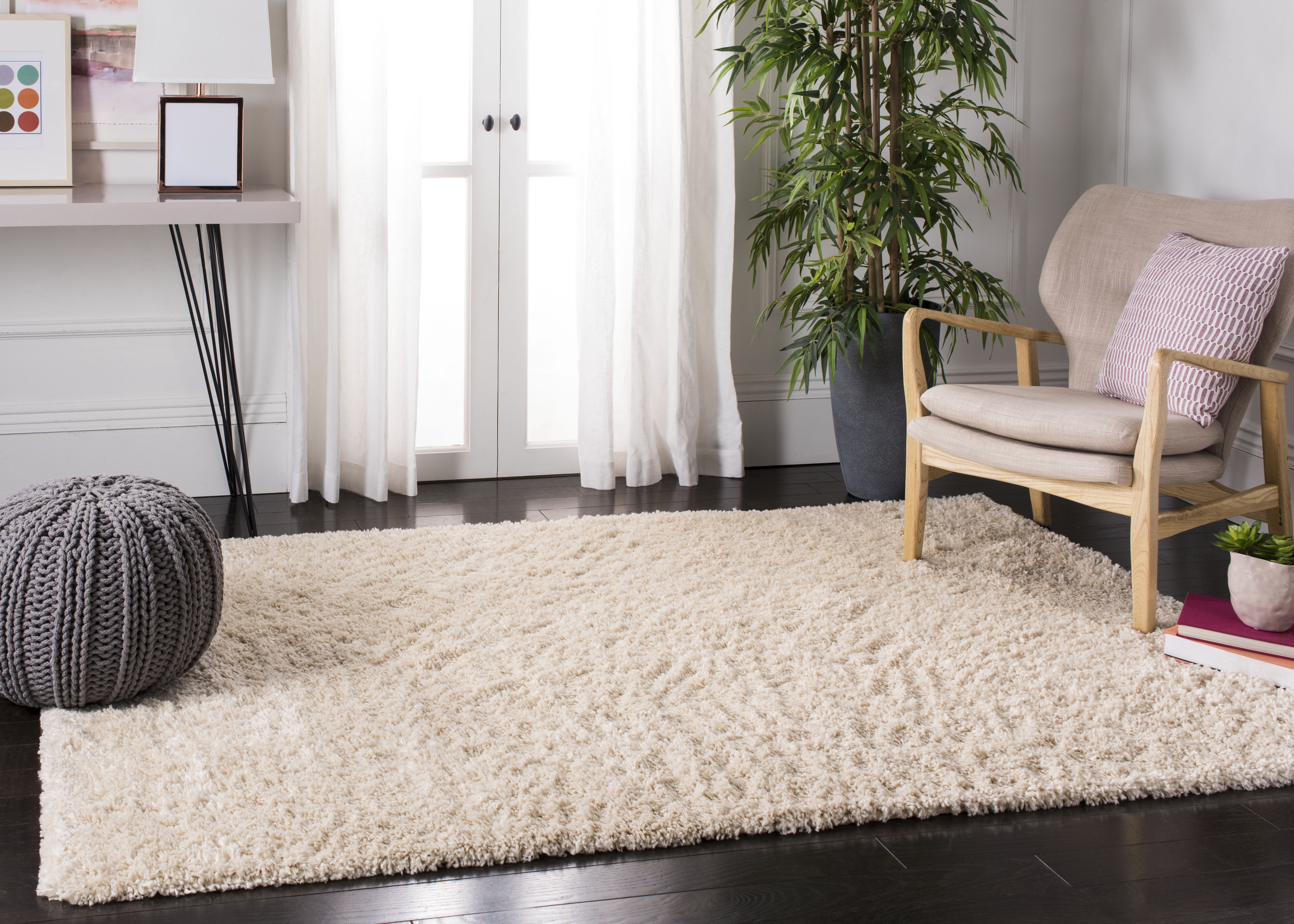 Safavieh Fontana Jamie Solid Shag Area Rug, Creme, 6' x 8'