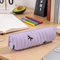 thumbnail image 7 of Quilted Aesthetic Pencil Pouch with Bow Embroidery, Slim Soft Padded Pencil Case for Office Desk Travel Makeup Brush Storage, 8.27 Inch, 7 of 7