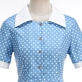 thumbnail image 4 of FRSASU Women's Notch Lapel Vintage Short Sleeve Cocktail Swing Dress Polka Dot 1950s Rockabilly Prom Midi Dress Blue, 4 of 8