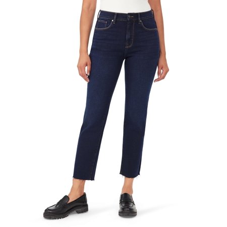 kensie Jeans Women's The Allie High-Rise Slim Straight Raw Hem 27-Inch Inseam, Ravenswood, 4