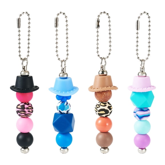 Silicone Bead Pendant Decoration with Ball Chain Mixed color 125~130mm 4pcs/set