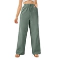 thumbnail image 3 of Women's Pants Casual Elastic High Waisted Wide Leg Pants Mint Green L Palazzo Pants with Pockets, 3 of 5