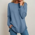 thumbnail image 2 of Gubotare Womens Sweatshirt Crewneck Long Sleeve Shirts High Low Tops Curved Hem (Blue,XXL), 2 of 7