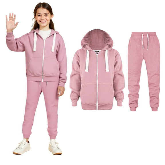 Kids Tracksuit Athletic Sweatsuits Sets 2PC Long Sleeve Pink Zip Up Hoodie Sweatshirt Sweatpants Joggers Set Winter Clothes Girls Set 6-7 Years