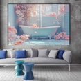 thumbnail image 2 of Mudket Framed Canvas Wall Art Blush Pink Rose Flower Blue Tile Bathroom Prints Wall Decor Romantic Floral Canvas Print Ready to Hang for Bathroom Bedroom Home Decor - 12"L x 8"W, 2 of 10