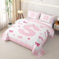thumbnail image 3 of Manfei Girls Personalized Initial S Quilt King,Teens Cartoon Ribbon Bow King Coverlet Set, 3 of 7