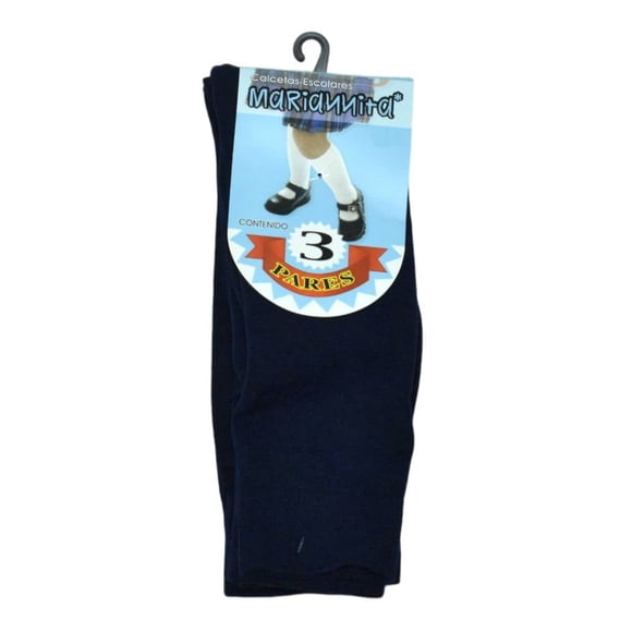 Calcetas Mariannita para Mujer, Elástica 3 Pares Azul Talla 4 a 6