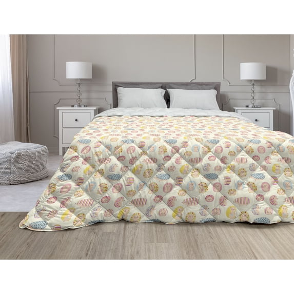 Hedgehog Down Alternative Comforter, Watercolor Style Funny Smiling Spiny Mammals with Hand Drawn Daisy Flowers, Microfiber Quilt for All Season, 5 Sizes, Pink Purple White, by Ambesonne