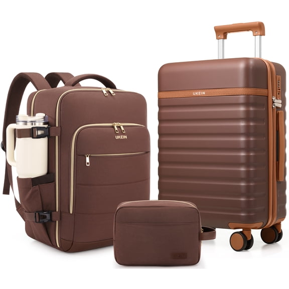 UKEIN Carry On Luggage Airline Approved, 100% PC Luggage Sets with YKK Zipper Spinner Wheels, 20 Inch Carry On Suitcases with Backpack for Men Women