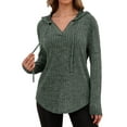 thumbnail image 2 of Shine Up Hoodies for Women Ribbed V Neck Knit Pullover Sweater Fall Hooded Sweatshirts, 2 of 4