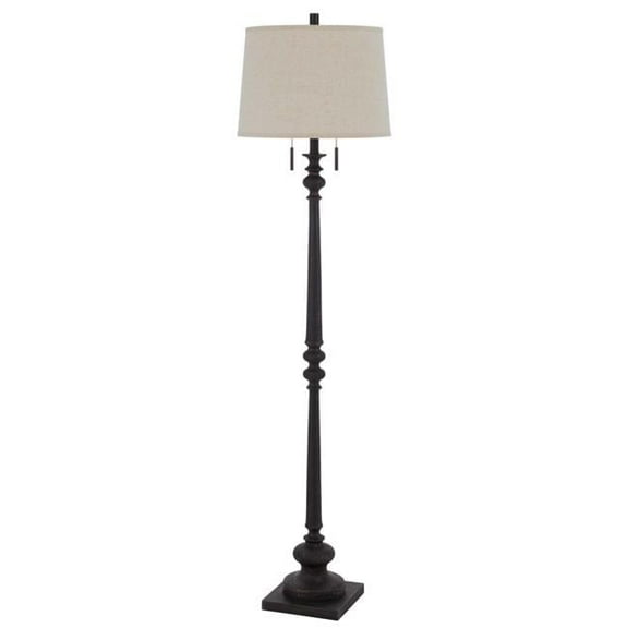 63 in. Rusted Two Light Traditional Shaped Floor Lamp with Beige Square Shade