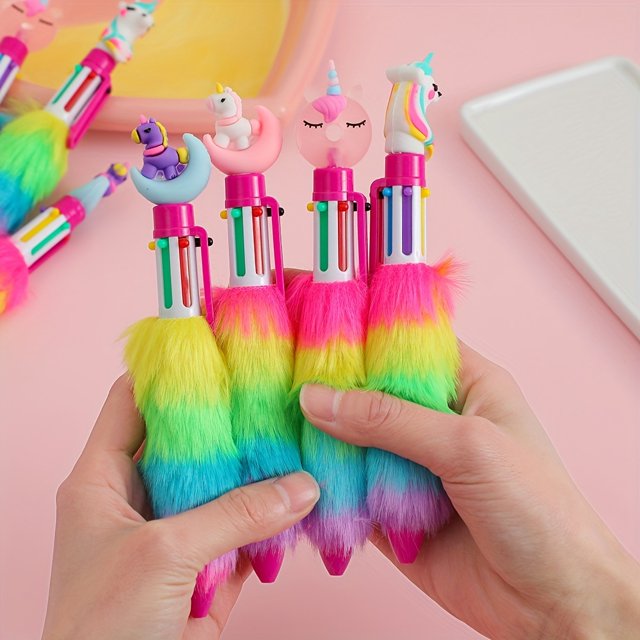 2pcs Random Color 6 Colors Colorful Ballpoint Pen Cartoon Unicorn Writing Pen Student Writing Pen