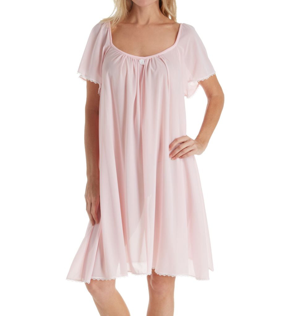 Women's Amanda Rich 146B Short Sleeve Knee Length Nightgown (Pink XS ...