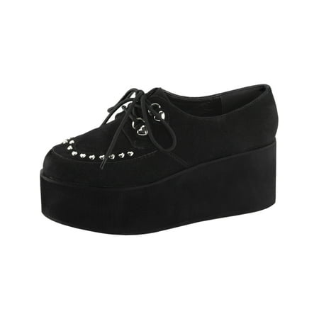 2 Inch Platform Basic Suede - Womens Black Suede Shoes Lace Up Platform Heart Studs Vegan 2 3/4 Inch Platform
