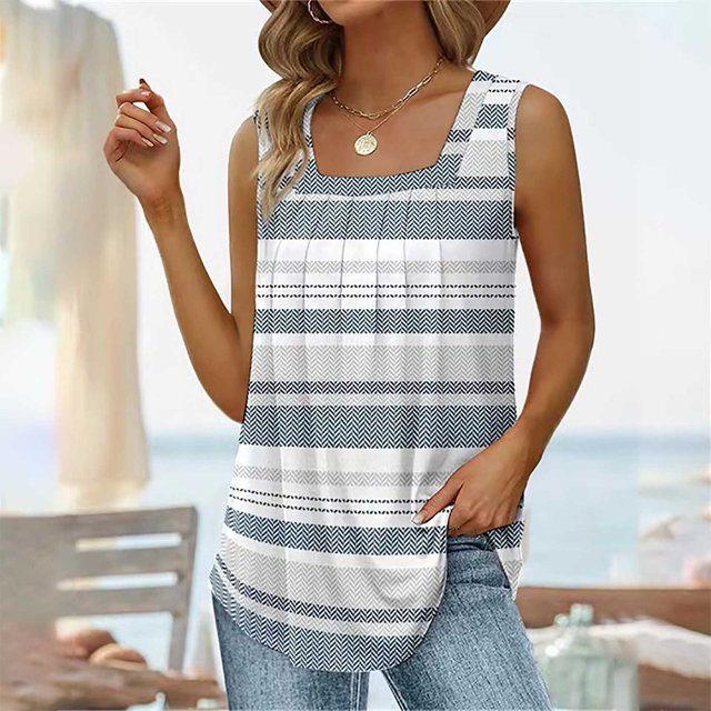 LSLJS Débardeurs pour Femmes T-shirt Ample Confortable à Col en V Imprimé Mode pour Femmes Blouse Sans Manches Hauts Décontractés