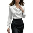 thumbnail image 3 of Uootdi Satin Blouses for Women Dressy Casual Elegant Cowl Neck Long Sleeve Pullover Tops Dressy Business Casual Outfits for Work Office Gift, 3 of 8