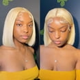 thumbnail image 5 of 613 Blonde Bob Wig Short Straight Wig Pre Plucked T Part Lace Human Hair Wigs with Baby Hair Brazilian Hair 8-16" HD Transparent Straight Bob Wig, 5 of 6