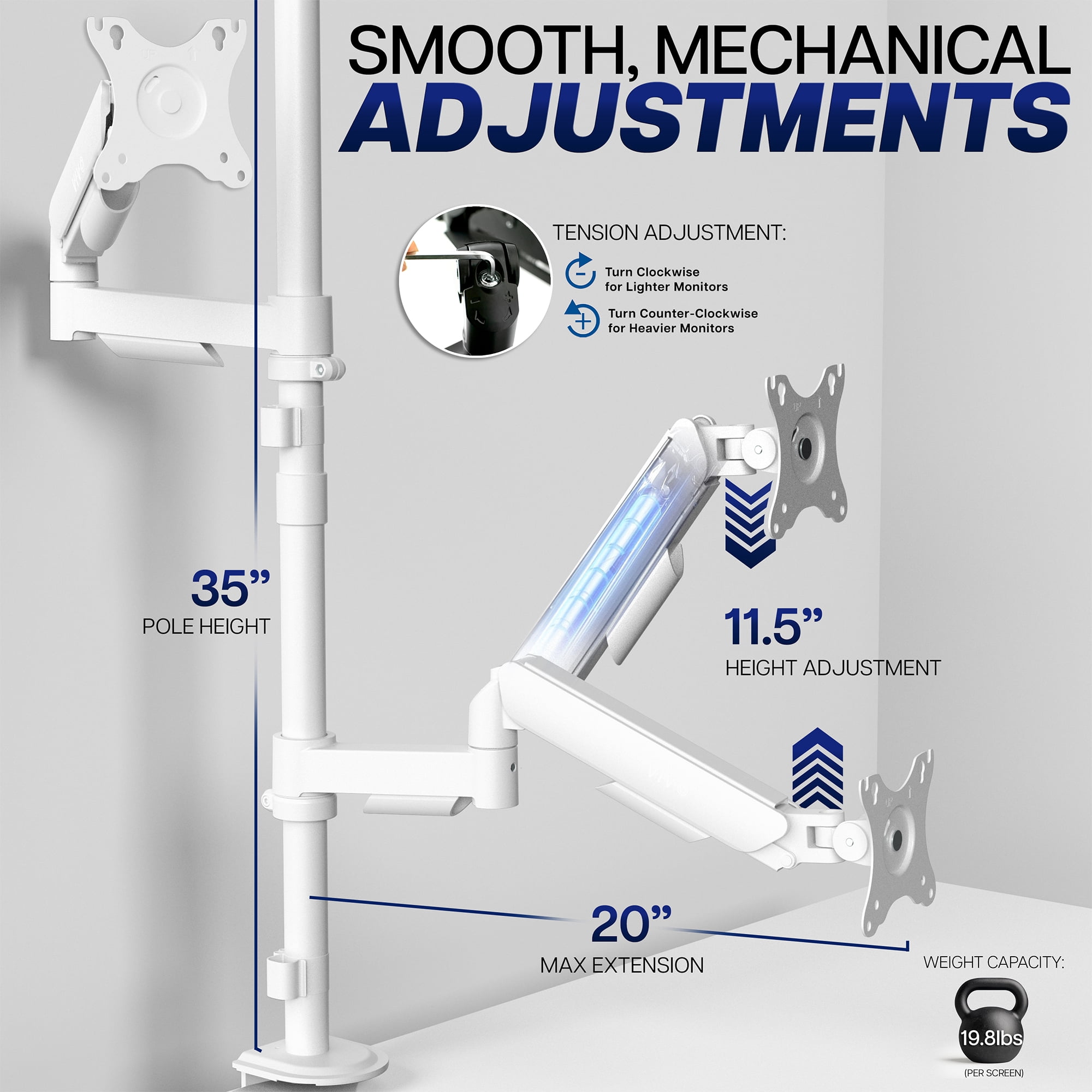 VIVO White Extra Tall Dual 17" to 32" Monitor Mechanical Spring Stand Desk Mount