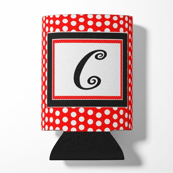 Letter C Initial  - Red Black Polka Dots Can or Bottle Hugger