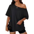 thumbnail image 5 of Seffadzy Womens Oversized T-Shirts Short Sleeve Off The Shoulder Loose Fit Tops Casual Summer Daily Workout Yoga Shirts, 5 of 5