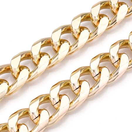 Aluminum Faceted Curb Chains Diamond Cut Cuban Link Chains Unwelded Light Gold 18.5x13.5x4mm