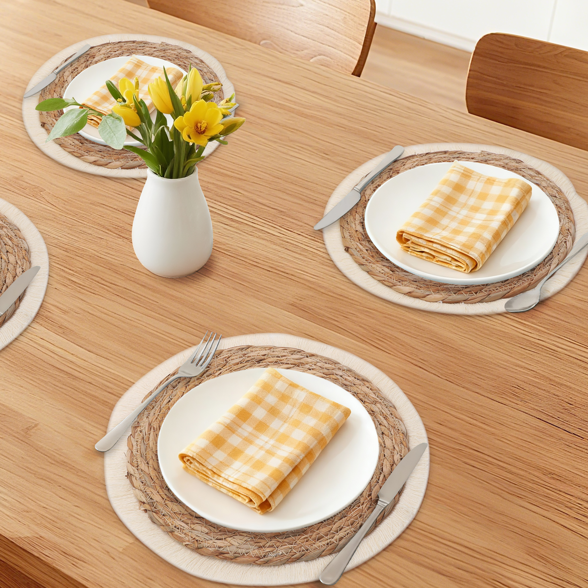 Unique Bargains Set of 4 Farmhouse Placemats for Dining Table Beige/Brown 11.8inch