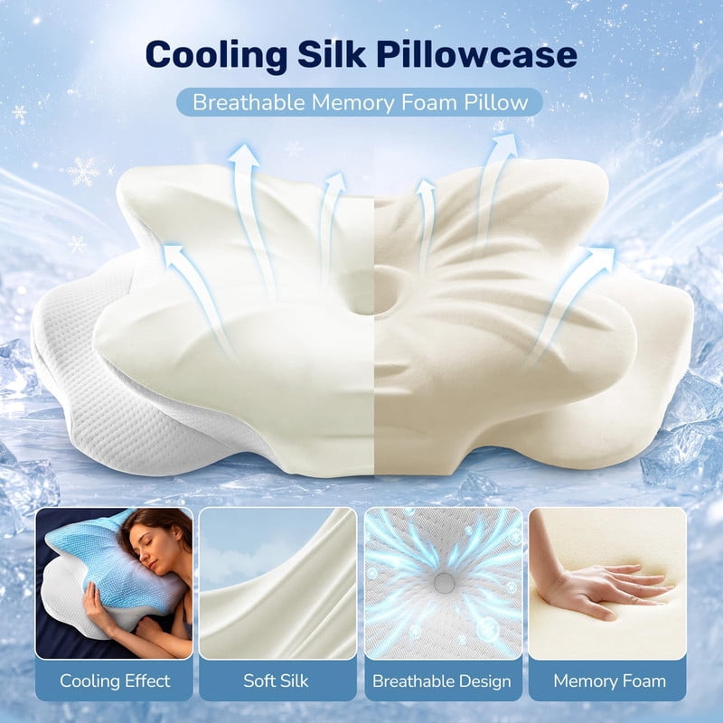 Kelno Ergonomic Contour Memory Foam Pillow Cervical Support with Dual Height Arm Grooves Breathable Washable Cover for Side, Pure White