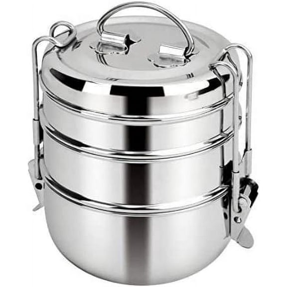 Stainless Steel 3 Food Compartment Lunch Box/Stackable Lunchbox, Food Grade Steel Healthy Lunch Box, (Approx. Capacity - 1500 ML) Pack of 1