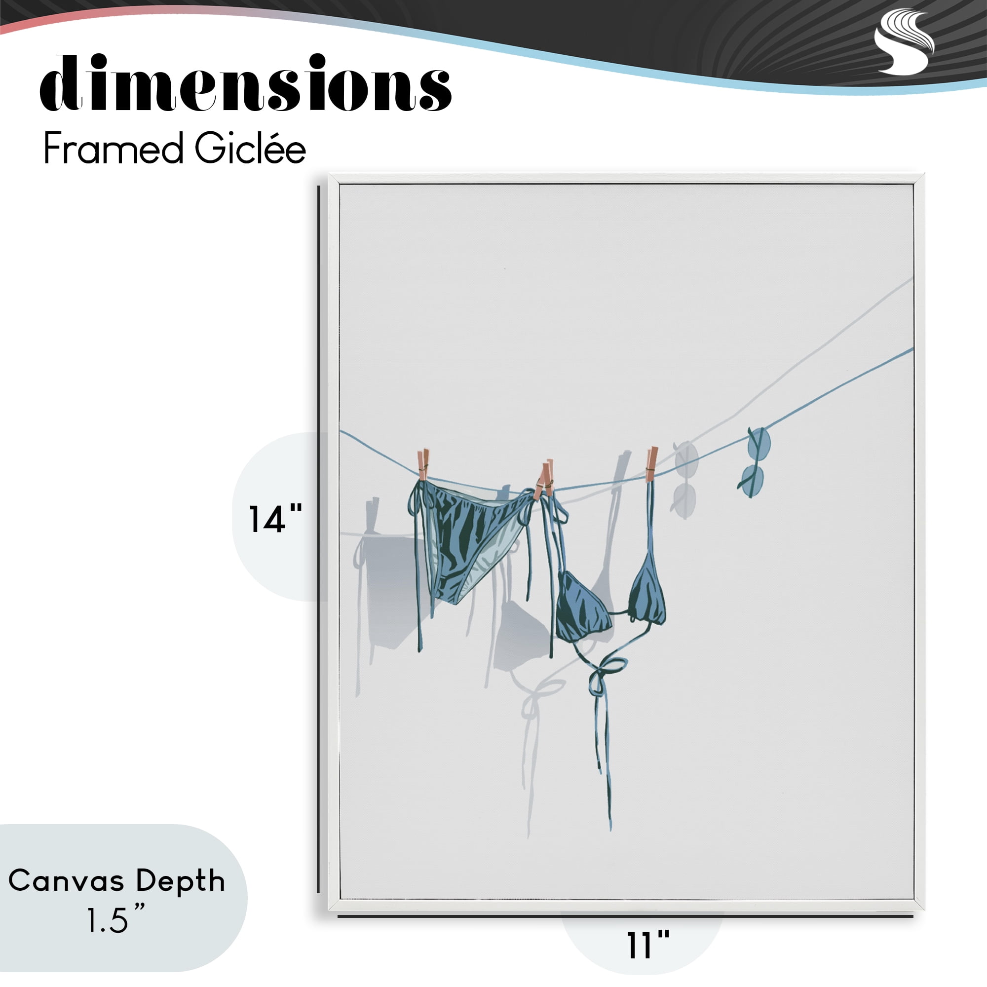 Stupell Industries Teal Bikini on Clothesline White Framed Giclee Art, design by Ziwei Li