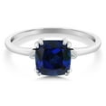 thumbnail image 2 of Gem Stone King 2.51 Ct Cushion Blue Created Sapphire White Diamond 10K White Gold Ring, 2 of 5
