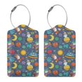 thumbnail image 3 of Sikiie Cartoon Space Luggage Tag for Suitcase Leather Baggage Tag with Stainless Steel Loop Privacy Cover for Women Men Girls-1, 3 of 5