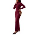 thumbnail image 4 of INSPIRE CHIC Women's Turtleneck Dress Casual Party Club Slim Fit Long Sleeve Medium Burgundy, 4 of 5