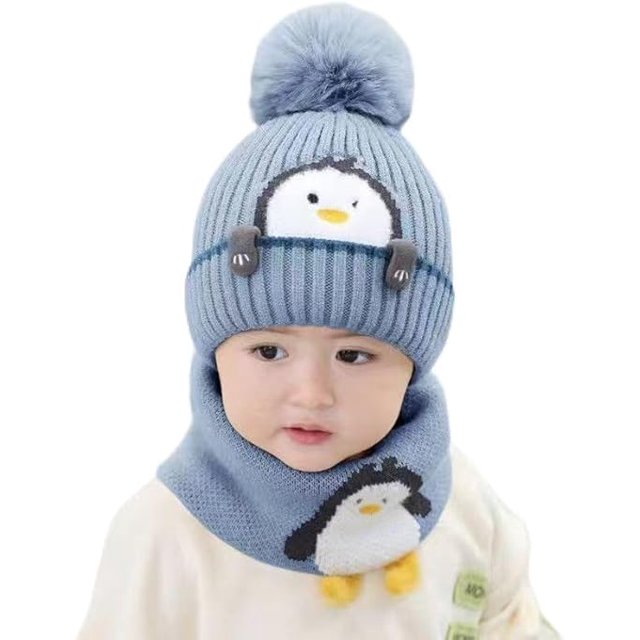 Gorro para niños, además de gorro de lana grueso para bebé, gorro cálido para bebé, gorro de punto para invierno, conjunto de dos piezas con cuello