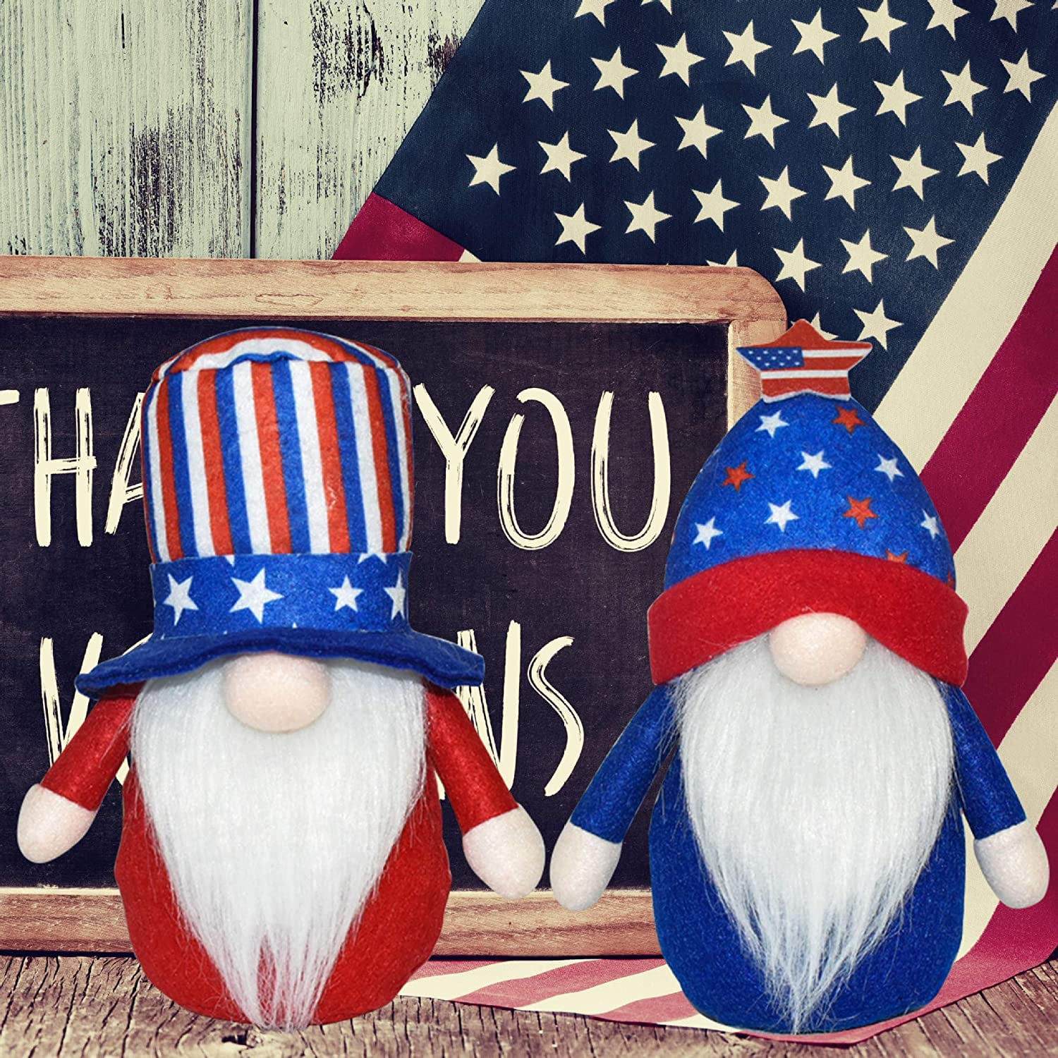 2Pcs Patriotic Gnome Plush Faceless Doll Gnomes Veterans Day Gnome Handmade 4th of July Gnomes Memorial Day President Election Decorations for Household Ornaments 2pcs, Style 1 