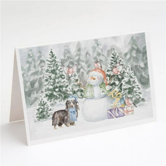 Dachshund Longhaired with Christmas Presents Greeting Cards and Envelopes Pack of 8 7 in x 5 in