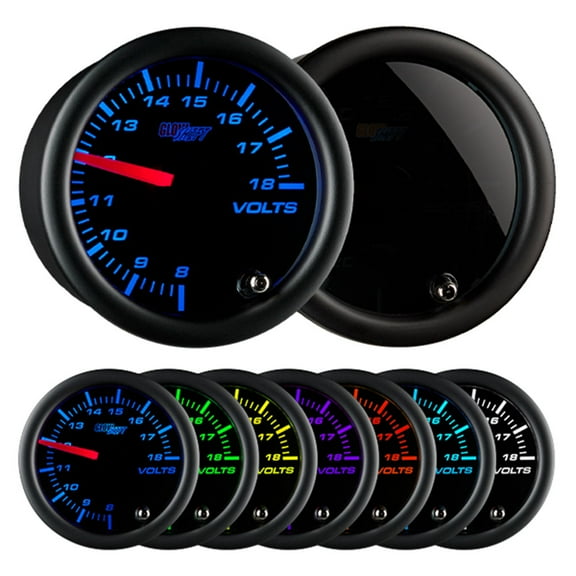 GlowShift | 2-1/16 (52mm) Tinted 7 Color Series Volt Gauge for Cars and Trucks