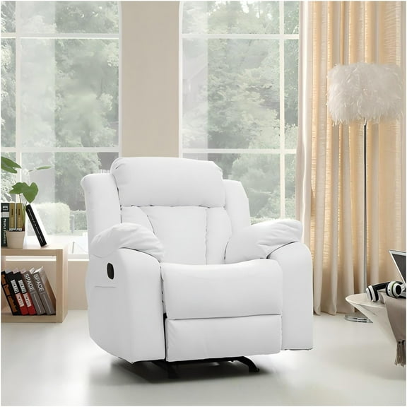 JERFIT Modern White PU Leather Recliner Chair with Padded Arms, Compact Single Seater Accent Chair for Living Room, Bedroom, Dorm