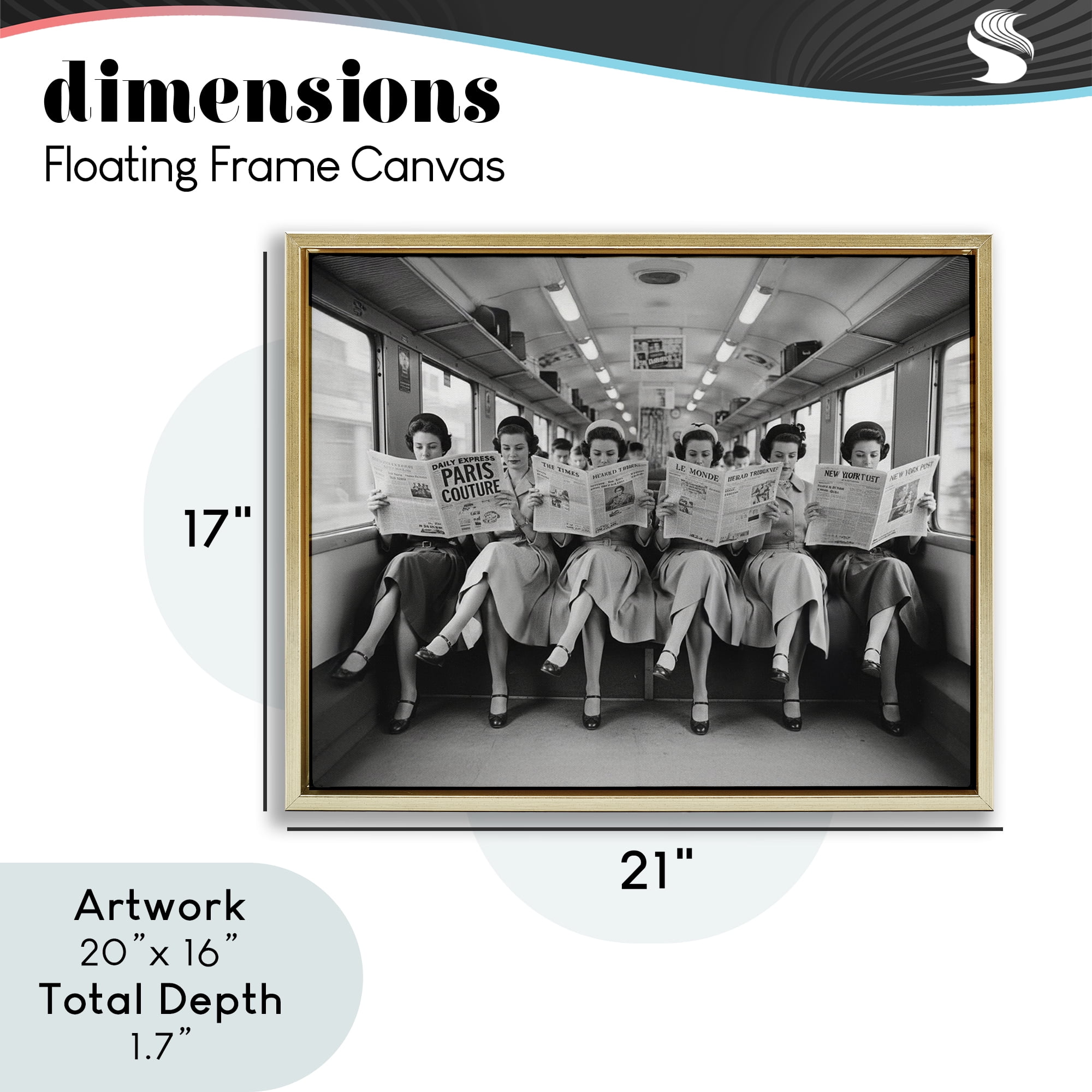 Stupell Industries Newsprint Ladies on Train Gold Framed Floater Canvas Wall Art, design by A Barefoot Stylist