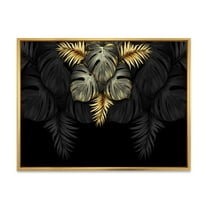 Designart 'Gold and Black Tropical Leaves IV' Modern Framed Canvas Wall Art Print