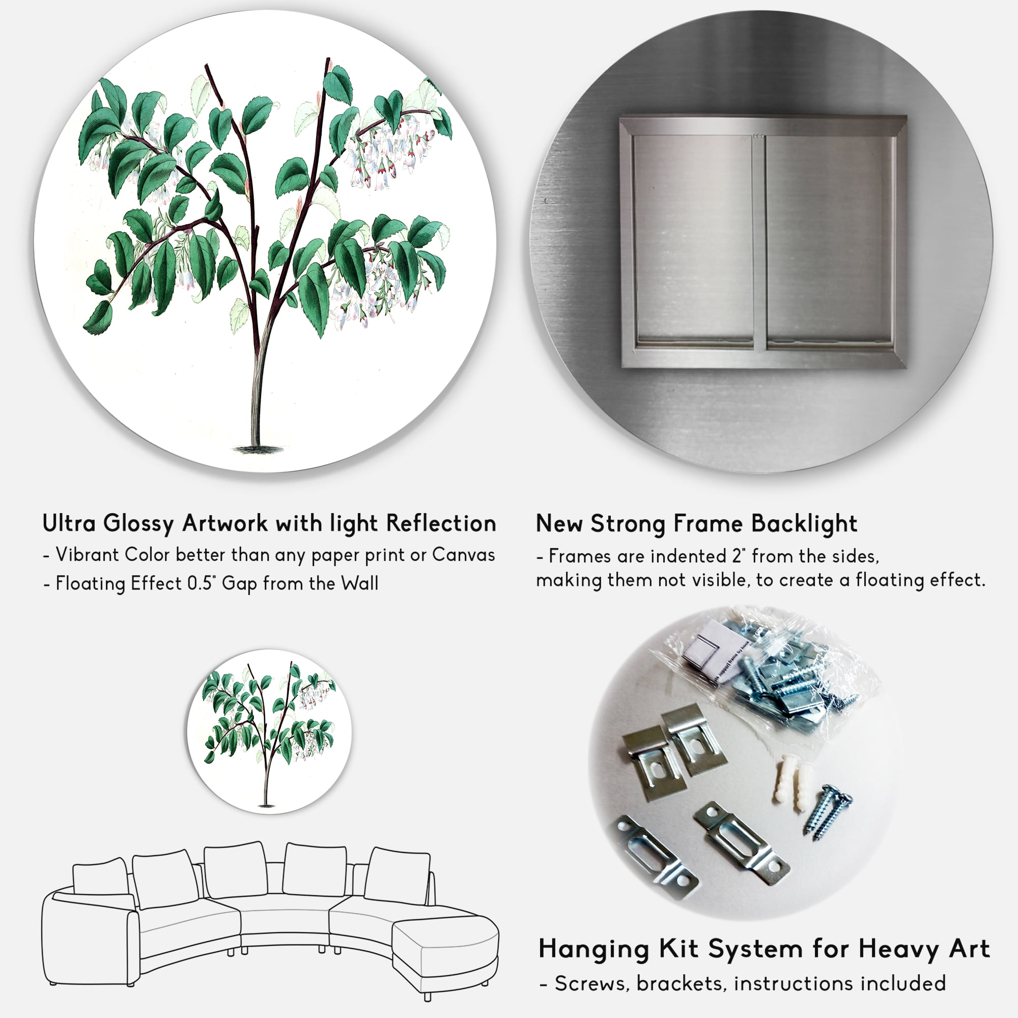 Designart 'Ancient Green Leaves Plants I' Traditional Circle Metal Wall Art 36x36 - Disc of 36