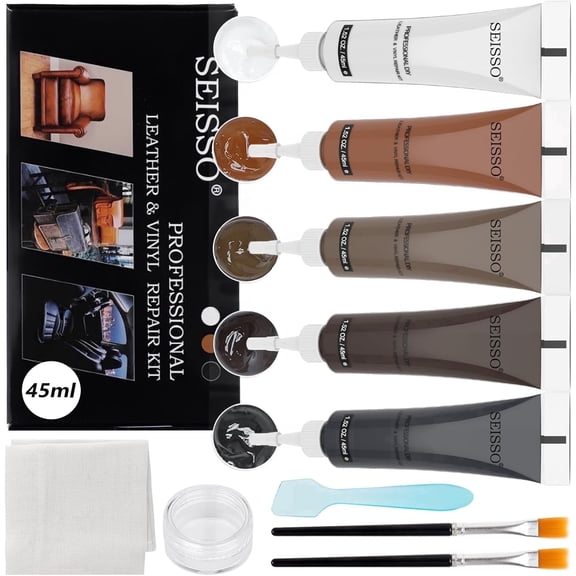 5-Pack Leather & Vinyl Repair Kit(Large 45ml) for Furniture,Leather Furniture, Couch, Car Seats, Sofa, Jacket Restoring Touch up