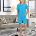 thumbnail image 7 of joogoo Men's Pajama Set Sky Blue V-Neck Pj Shorts Set 2 Piece Loungewear Sleepwear M, 7 of 7