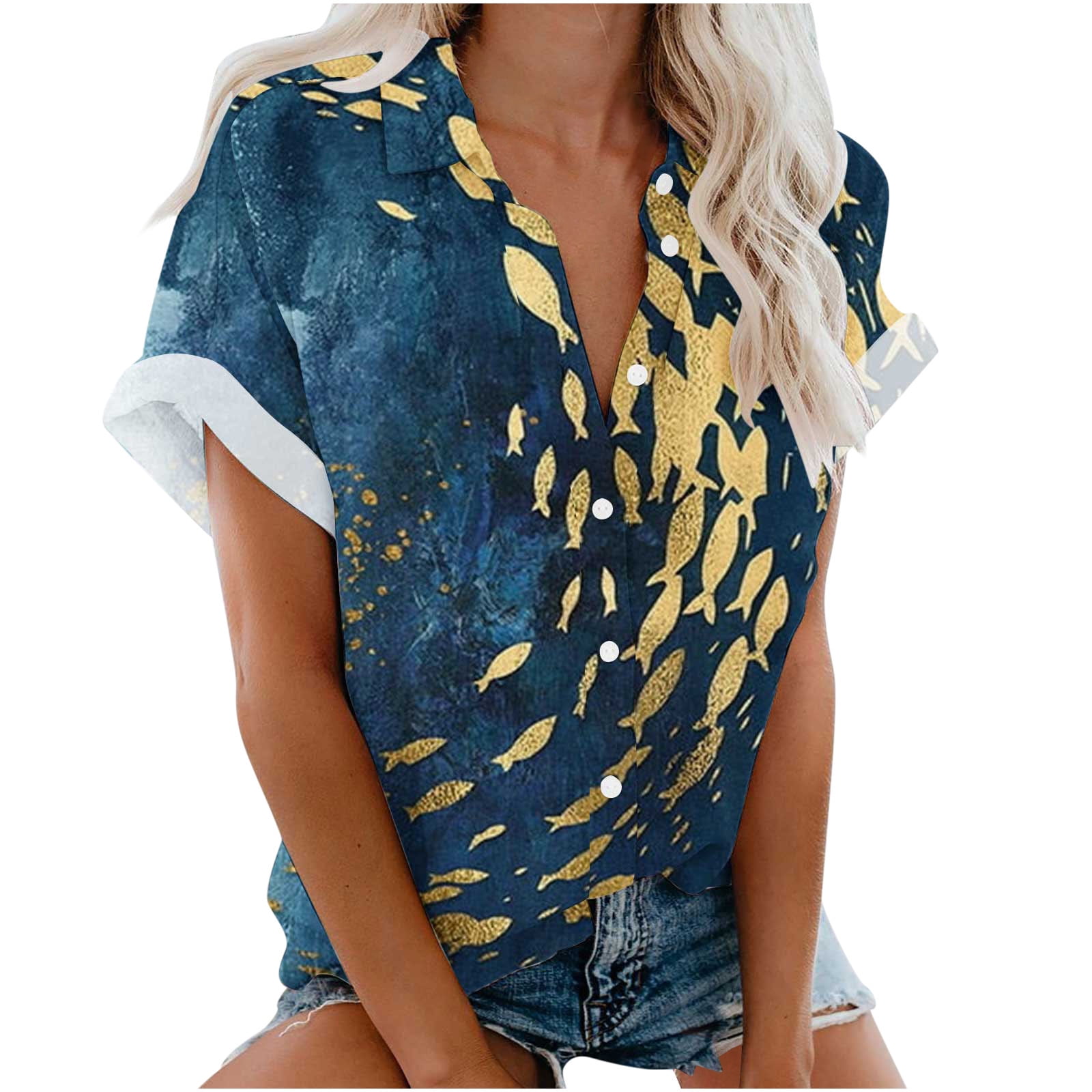 Butterfly Pattern Women's Shirt Sleeve Tshirt V-Neck Short Sleeve