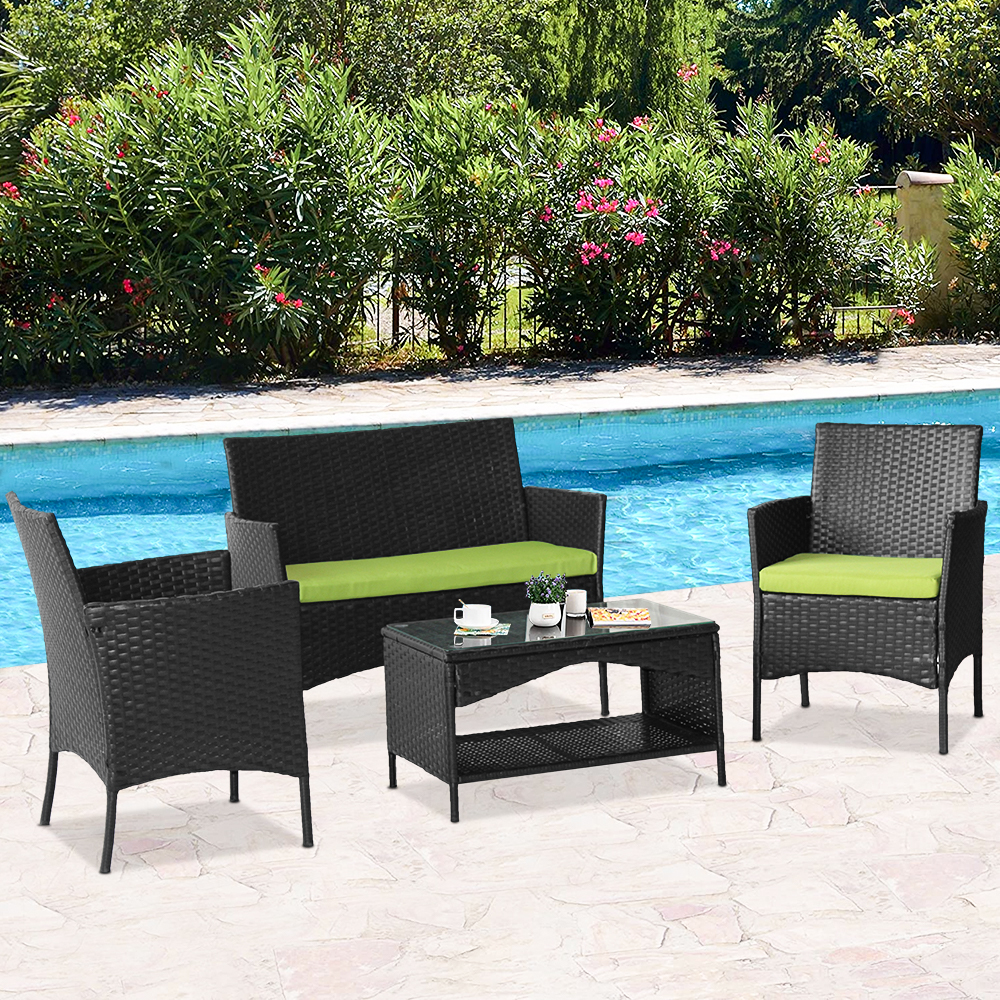 Wicker Patio Sets on Clearance, 4 Piece Outdoor Conversation Set for 3 With Glass Dining Table, Loveseat & Cushioned Wicker Chairs, Modern Rattan Patio Furniture Sets L3122 - image 1 of 7